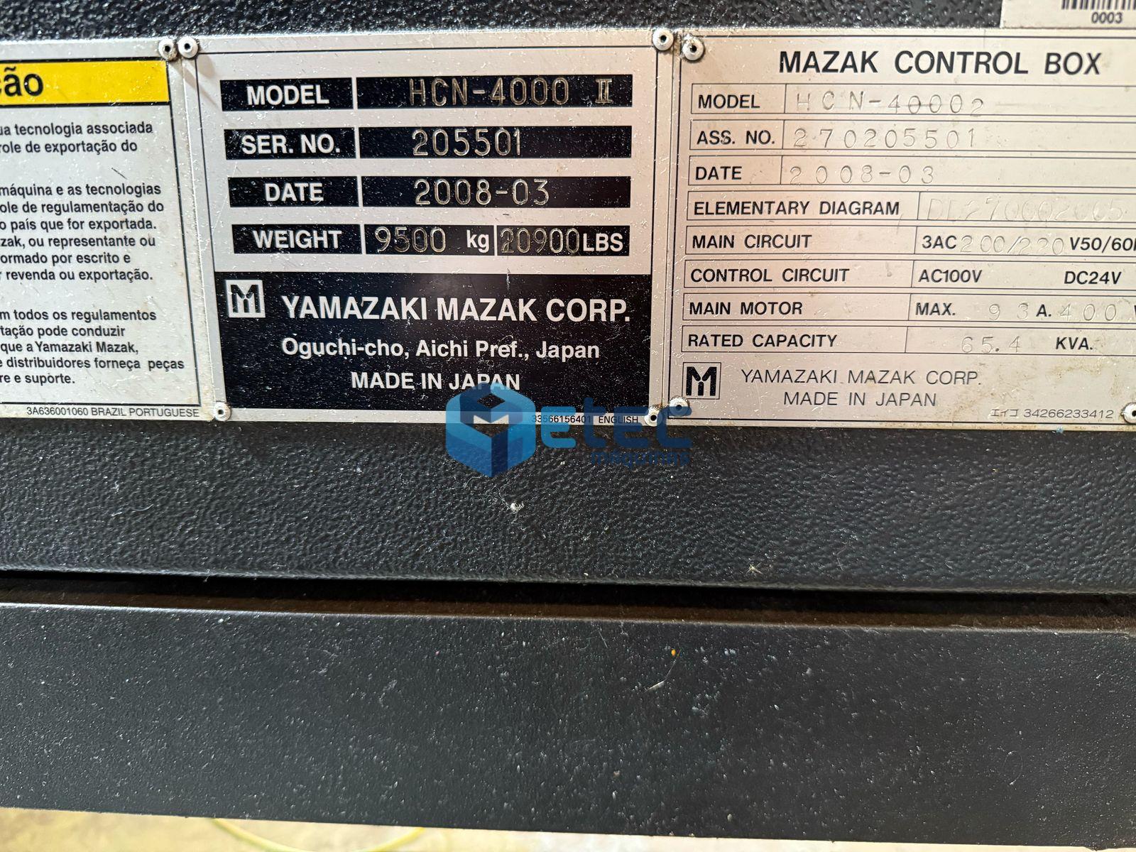 Centro de Usinagem Horizontal Duplo Pallet Mazak HCN 4000