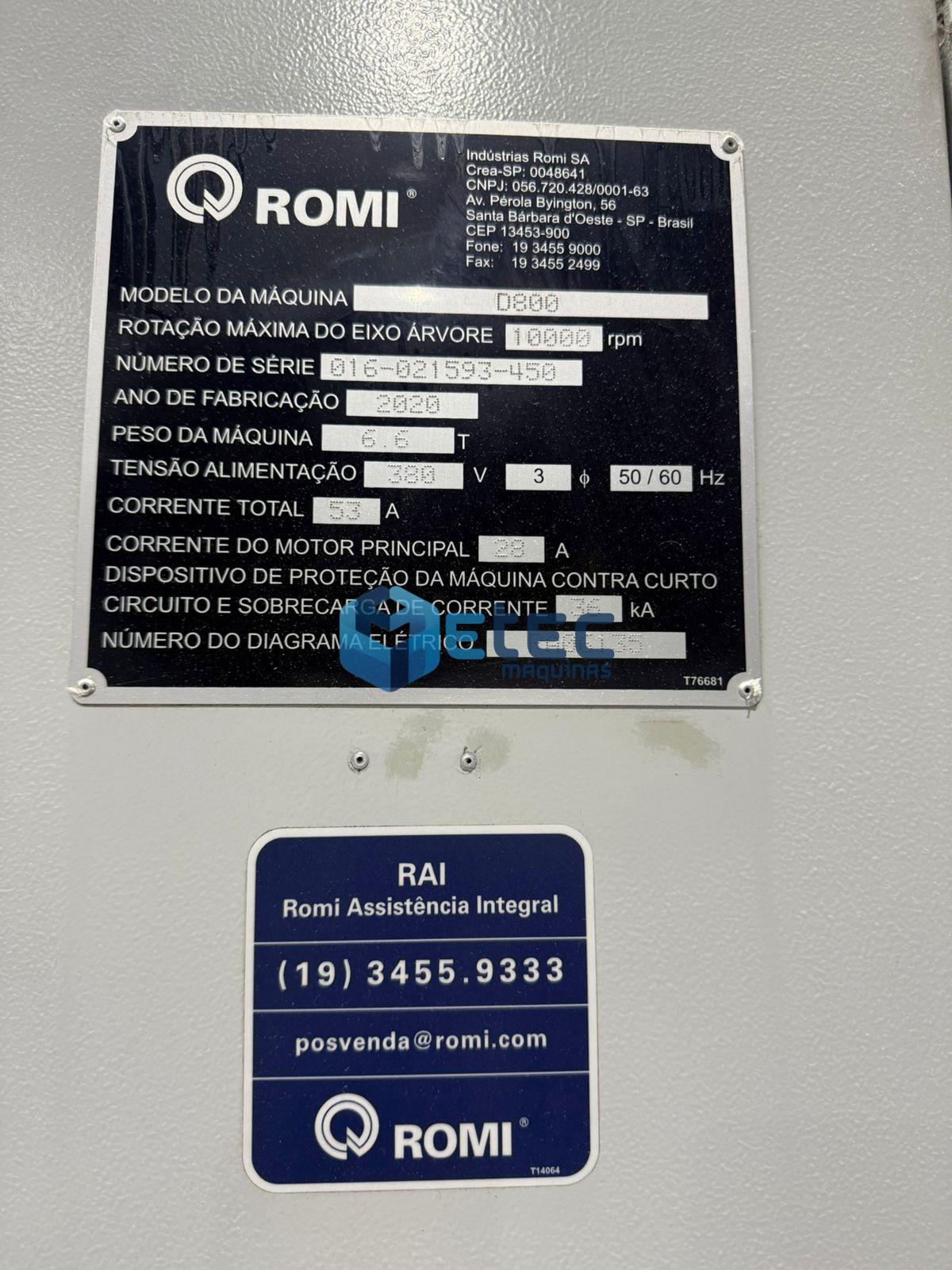 Centro de Usinagem Romi D800 + 4° Eixo - Nova Geração