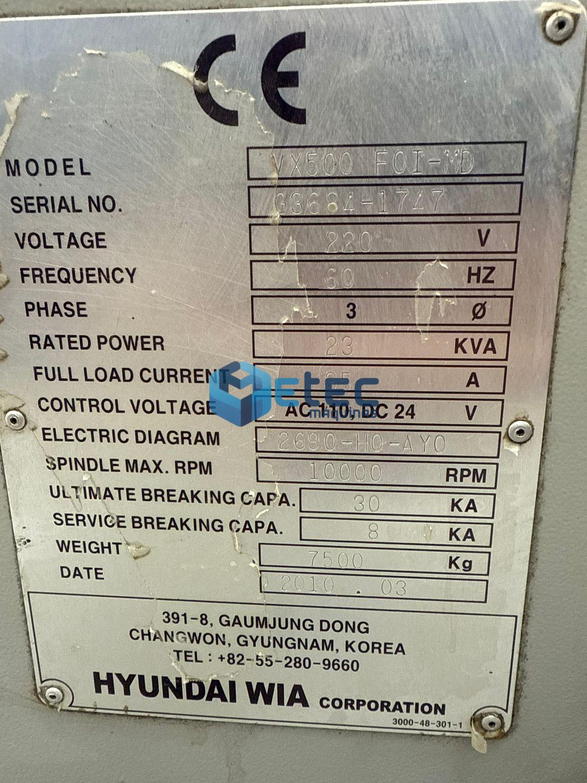 Centro de Usinagem Hyundai VX500 + 4° Eixo