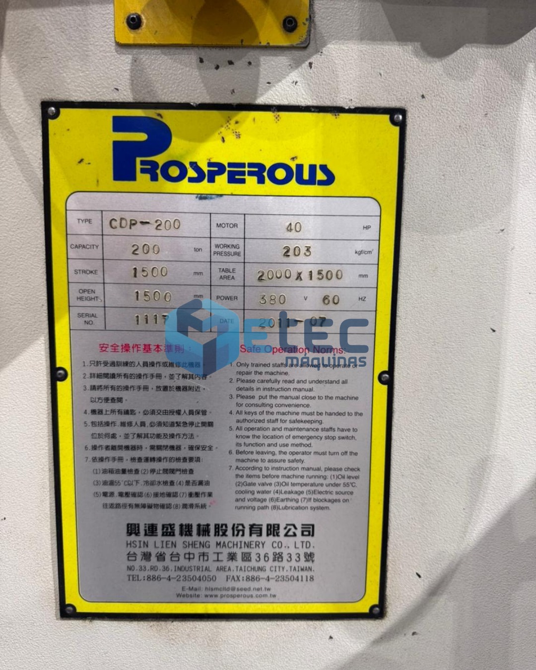 Prensa Hidráulica CDP-200 Prosperous